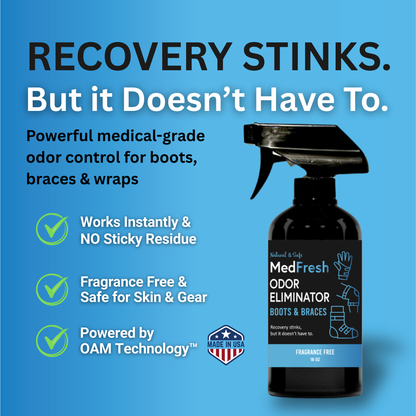 MedFresh Odor Eliminator Spray – Unscented  – Medical-Grade Odor Neutralizer for Boots, Braces, and Post-Op Gear – Non-Toxic, Skin-Safe, Fragrance-Free, Made in USA