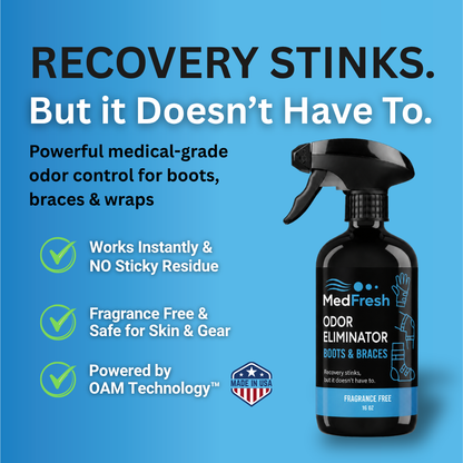 MedFresh Odor Eliminator Spray – Unscented  – Medical-Grade Odor Neutralizer for Boots, Braces, and Post-Op Gear – Non-Toxic, Skin-Safe, Fragrance-Free, Made in USA